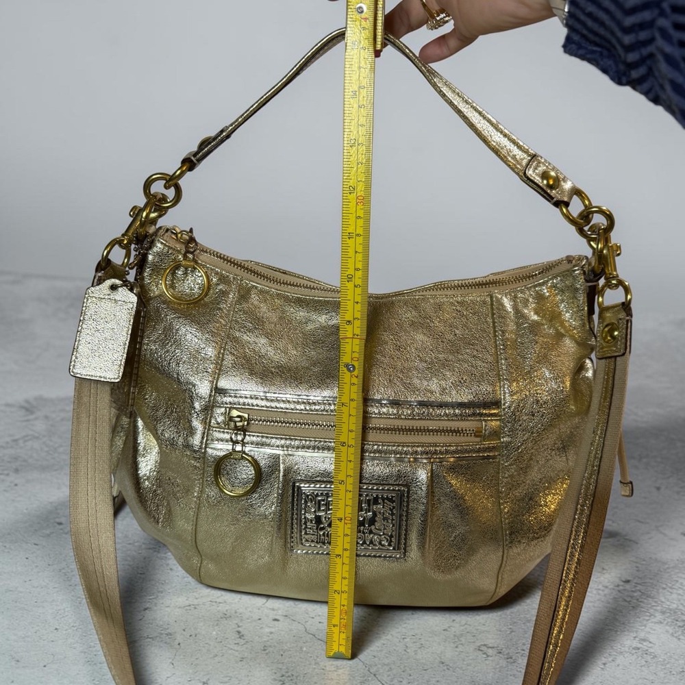 Coach Poppy Metallic Gold Leather Convertible Hobo Crossbody 20384 Y2K Bag - Picture 5 of 12